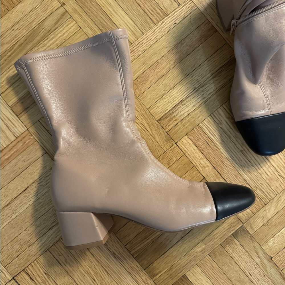 Steve Madden Elisha Beige and Black cap toed low Heeled Boots